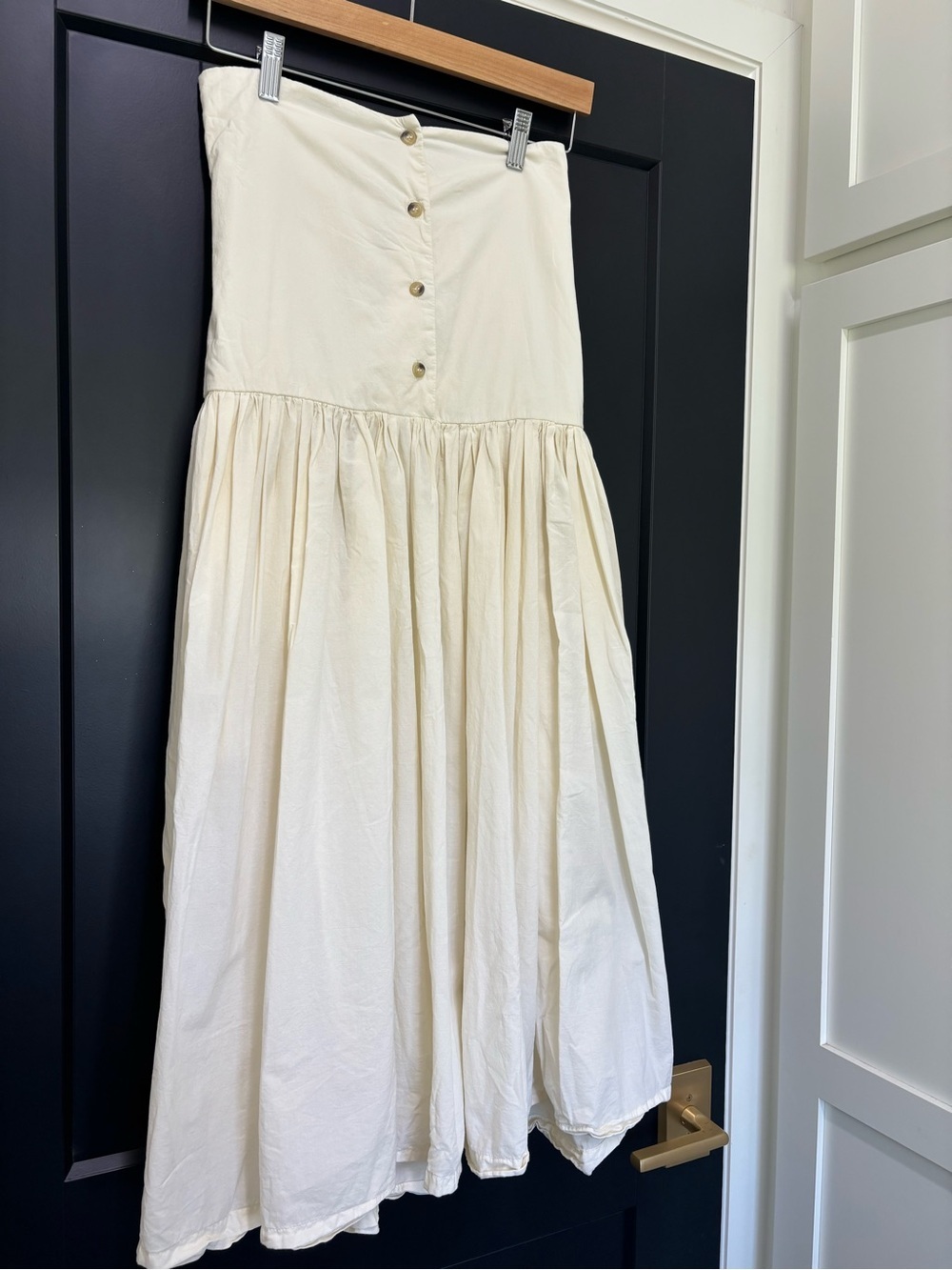 Black Crane Lantan Pleated Cotton Skirt Ivory Button Front Drop Waist Small - Picture 3 of 10